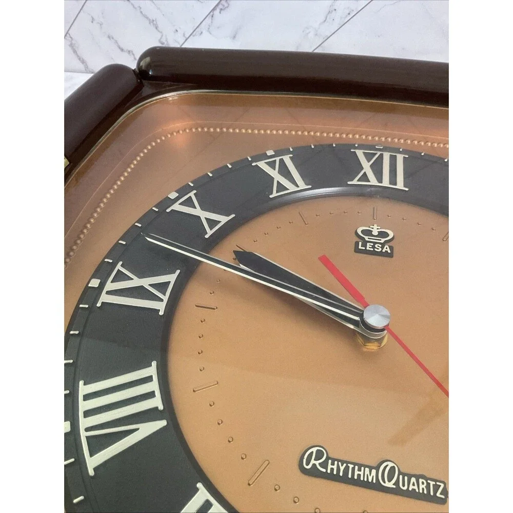 Rare Vintage Rhythm Quartz Square Wall Clock With Arabic Numbers 12.5” Taiwan